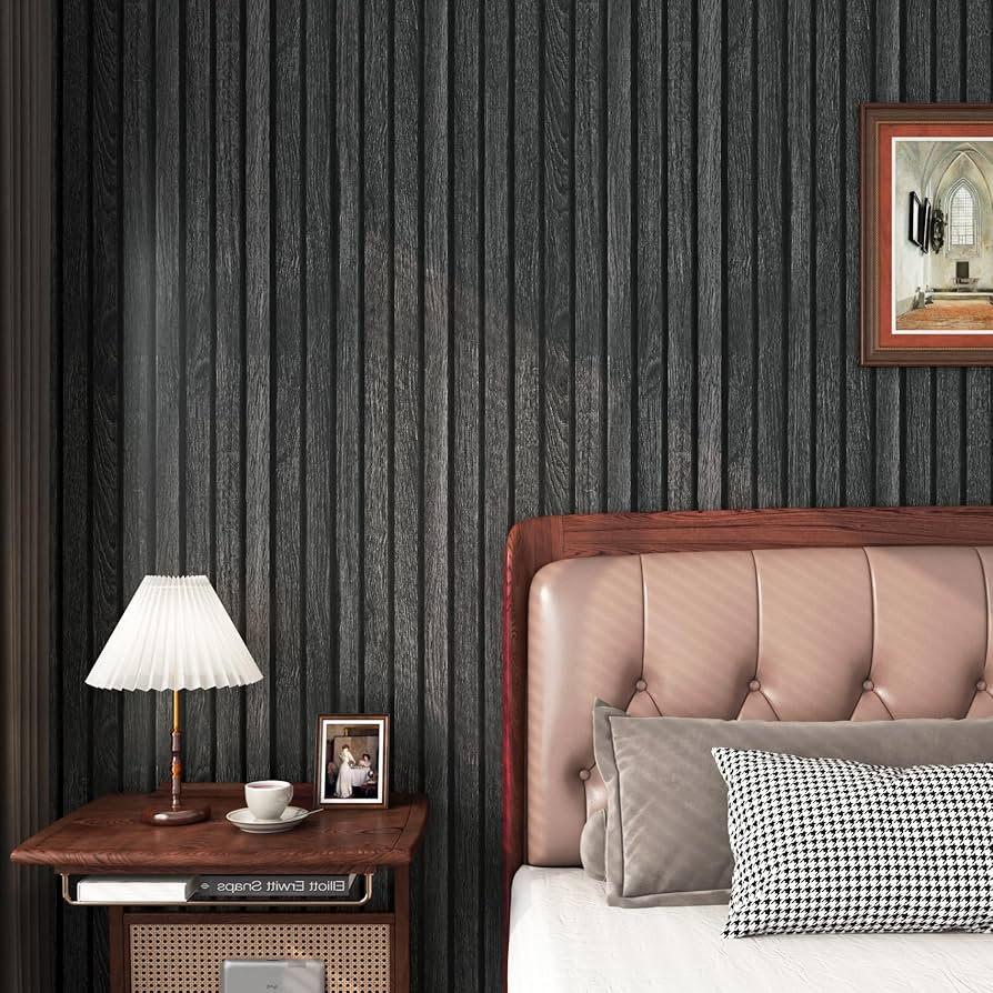 FunStick Black Slats Wood Wallpaper Peel and Stick Wood Contact Paper for Cabinets Peel & Stick W... | Amazon (US)