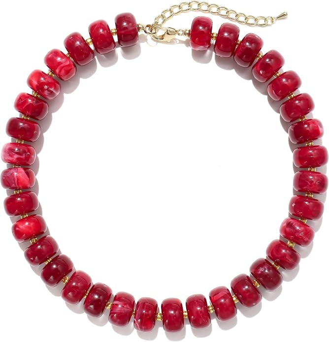 Badu Colorful Chunky Beaded Necklace for Women,Acrylic Bead Choker Statement Necklace Cute Trendy... | Amazon (US)