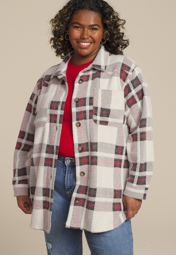Plus Size Plush Plaid Shacket | Maurices