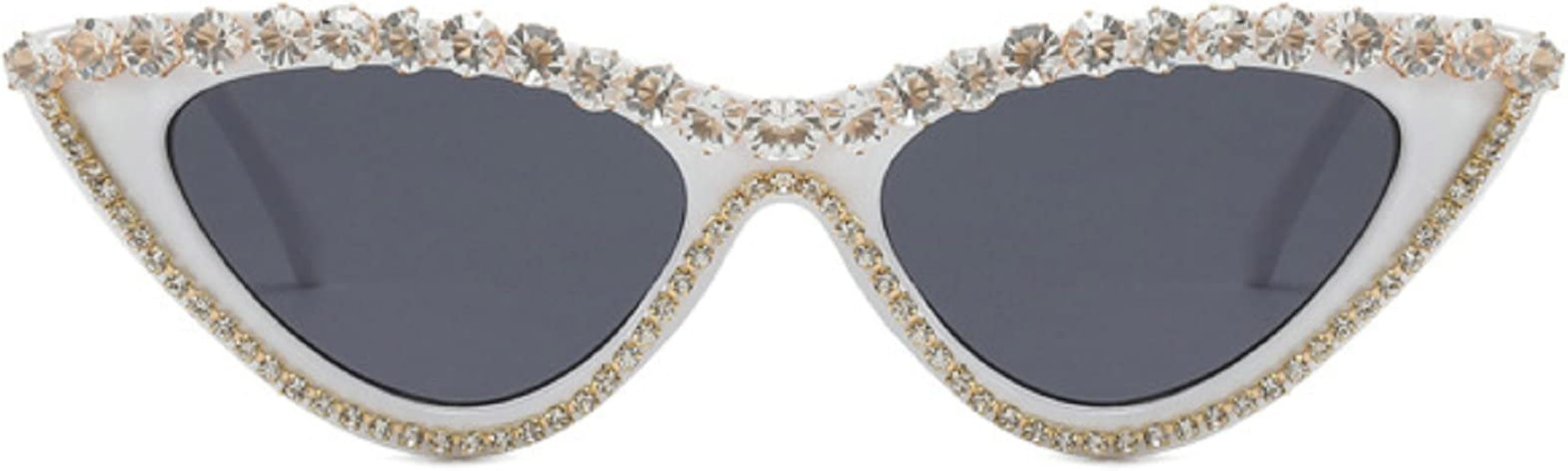 mincl/ Bling Sunglasses Crystal Rhinestone Shades Retro Half Rim Women Cat Eyewear | Amazon (US)