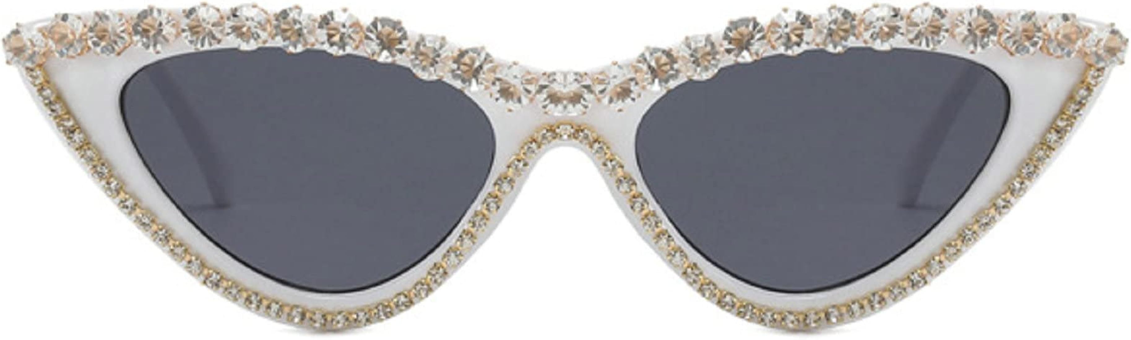 mincl/ Bling Sunglasses Crystal Rhinestone Shades Retro Half Rim Women Cat Eyewear | Amazon (US)