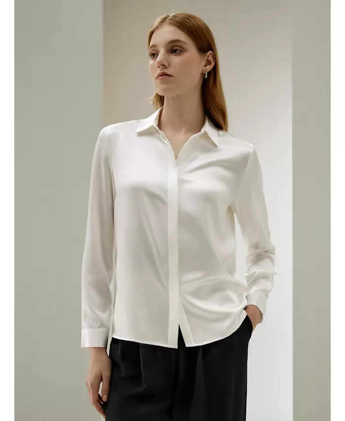 Women's Basic Concealed Placket Silk Shirt | Macy's