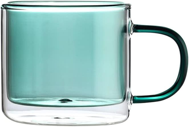 Clear&Colorful Double Walled Glass Coffee Mug, Insulated Colored Latte Cup with Handle for Hot&Co... | Amazon (US)