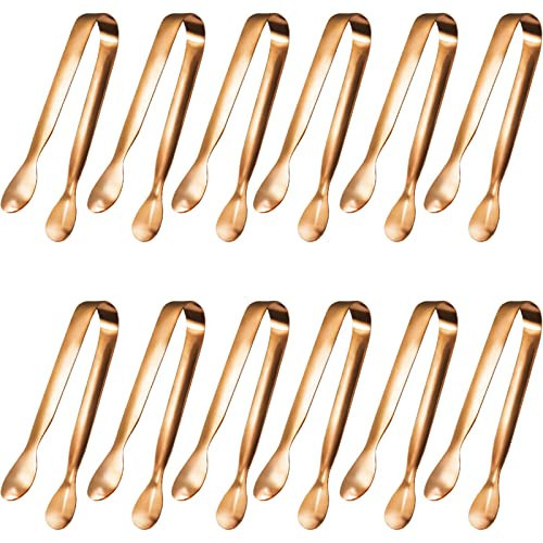 JCREN 12 Pcs Serving Tongs, Small Serving Utensils for Parties Catering,Kitchen Tongs,Food-Grade 304 Stainless Steel Serving Tongs Cooking Tongs for Tea Party Coffee Bar, 4" Appetizer Tongs -Rose Gold | Amazon (US)