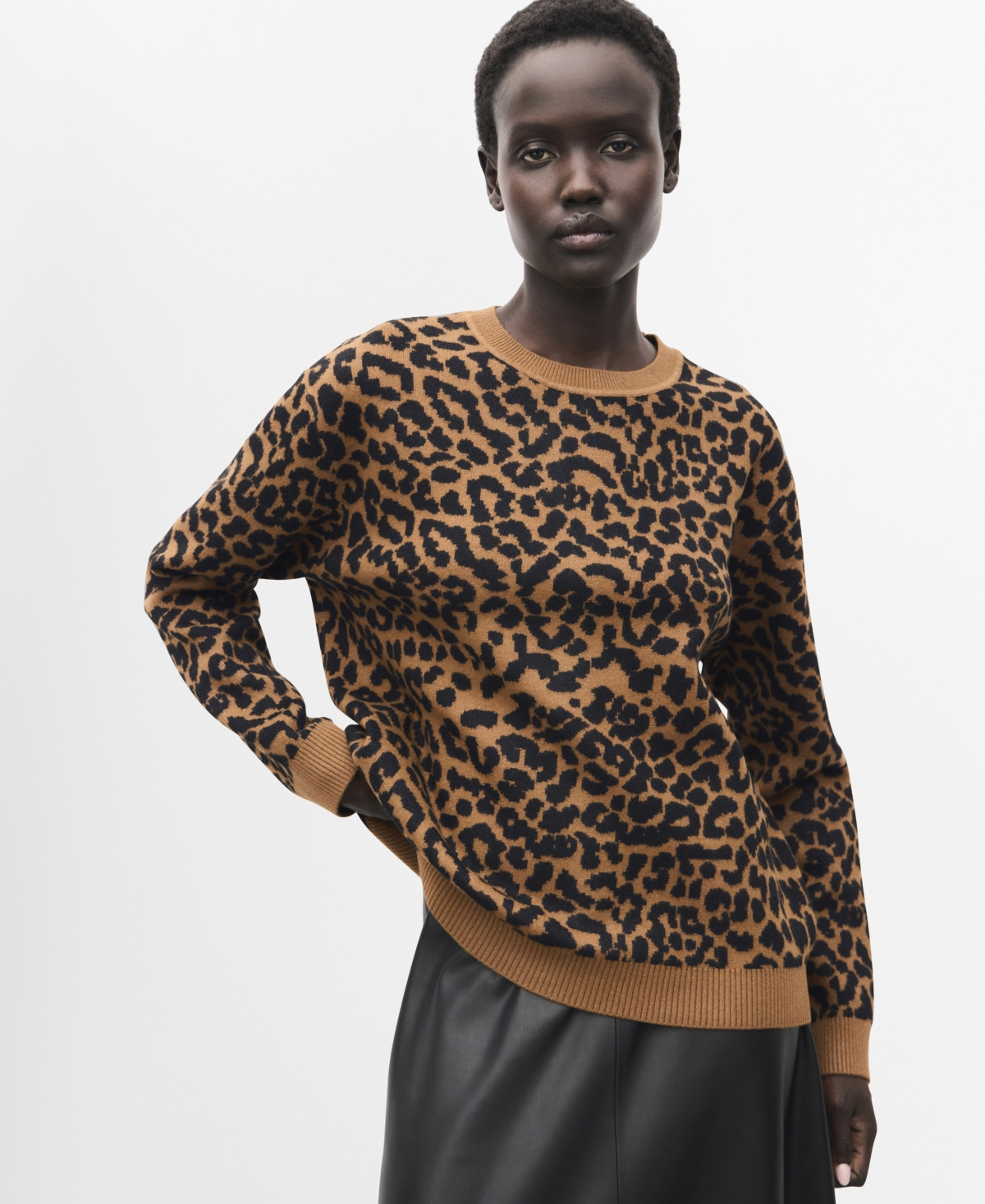 Mango Women's Leopard-Print Knitted Sweater - Ecru | Macy's
