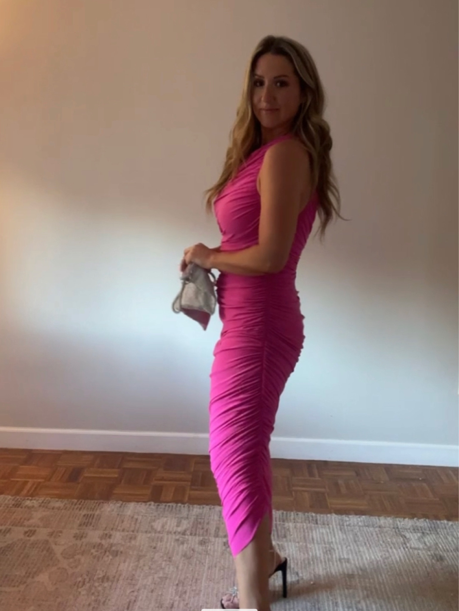 norma kamali orchid pink dress Halter Sweetheart Side Drape Gown