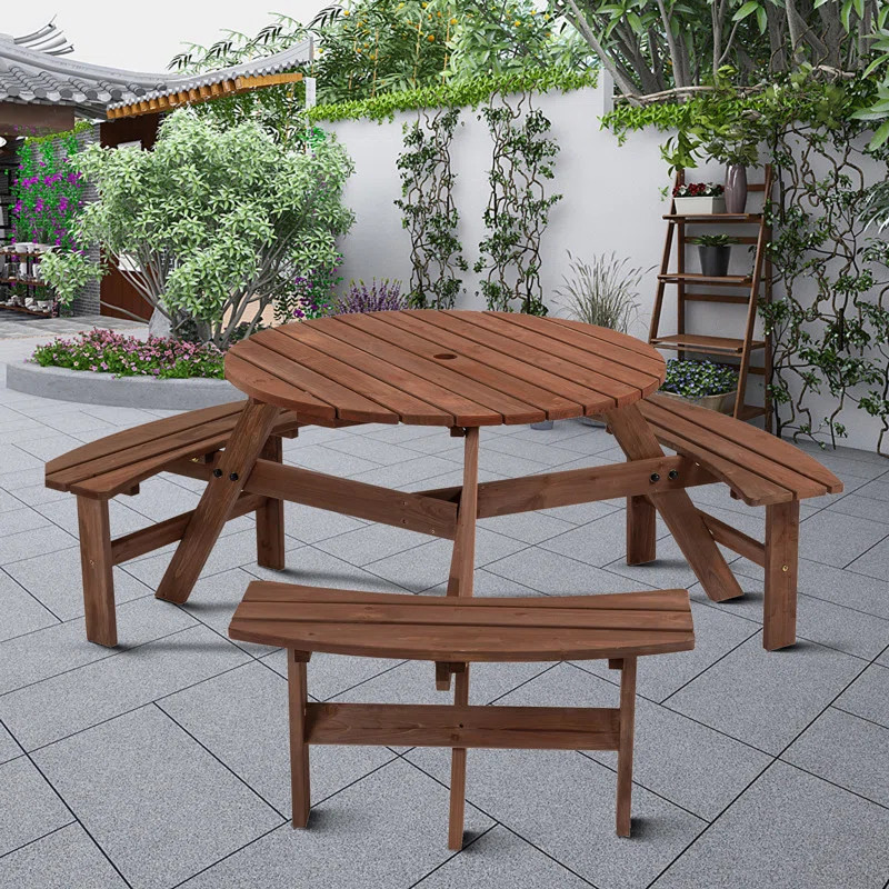 Anamur Round 66.9'' Outdoor Picnic Table with Integrated Benches | Wayfair North America