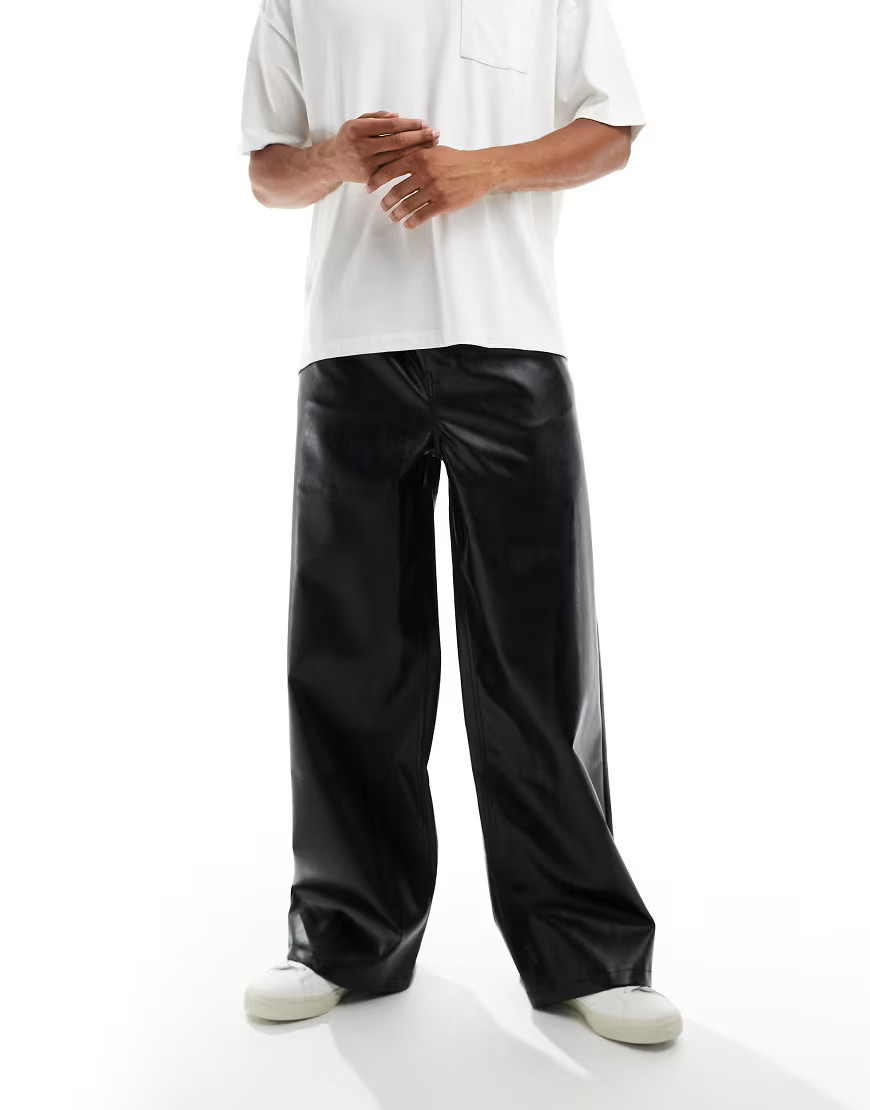 ASOS DESIGN super baggy pants in black faux leather | ASOS (Global)