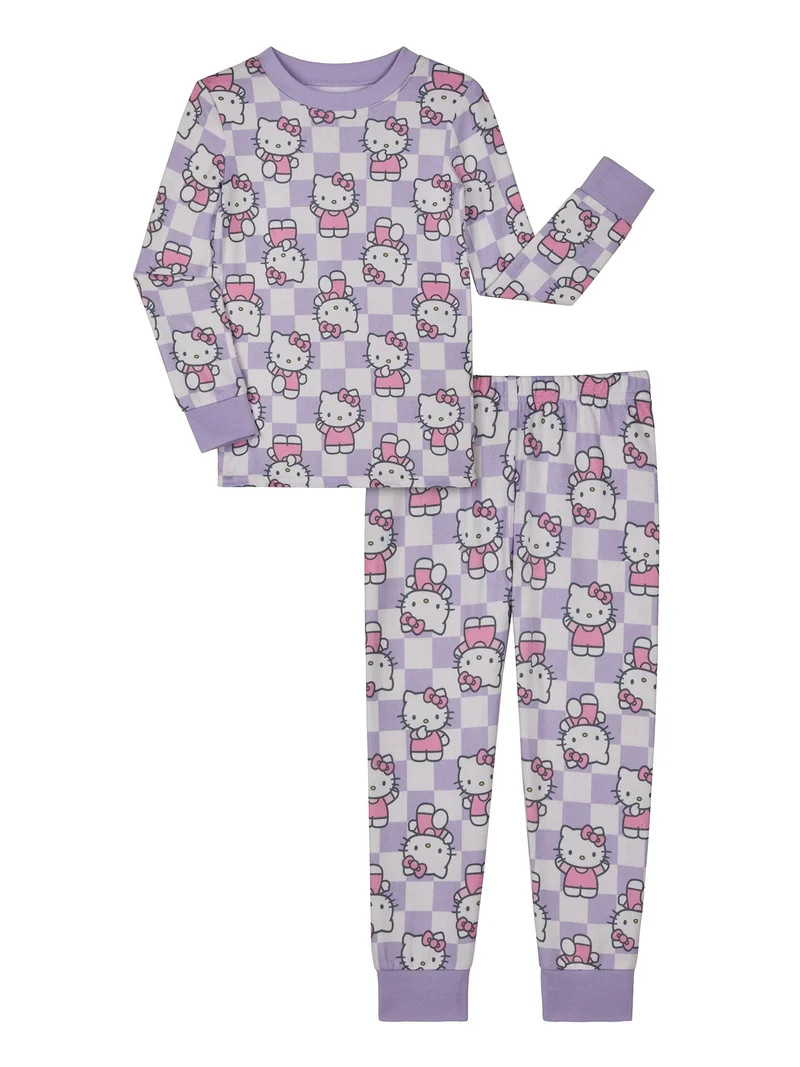 Hello Kitty Girls Snug Fit Long Sleeve Top and Sleep Pants, 2-Piece Pajama Set, Sizes 4-10 | Walmart (US)