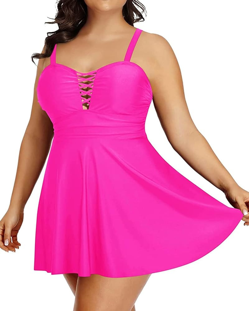 Aqua Eve Plus Size Two Piece Swim Dress Tankini with Shorts Tummy Control Swimsuit for Women Bath... | Amazon (US)