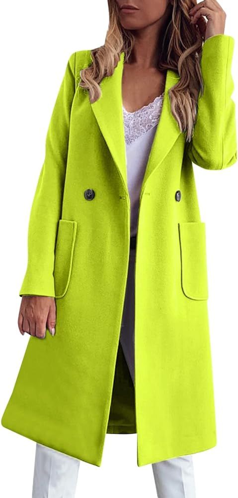 Woman St.Patricks Wool Elegant Blend Coat Slim Female Long Pea Trench Outerwear Winter Solid Swea... | Amazon (US)