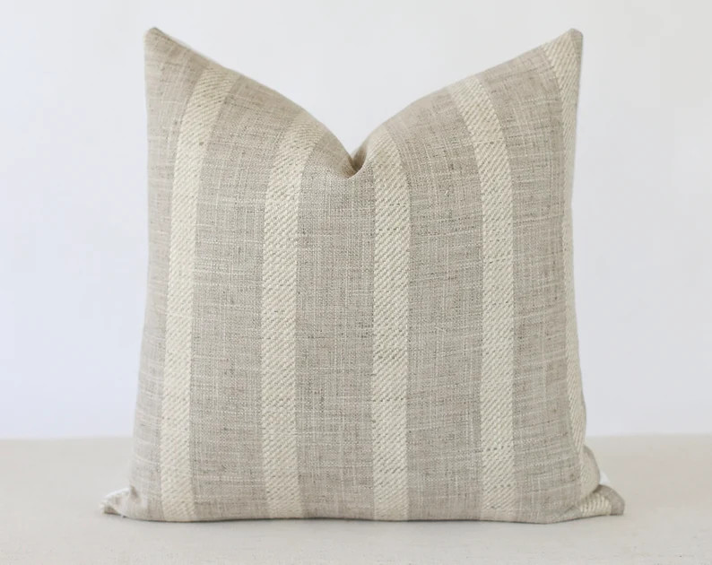 Grey Striped Linen Pillow Cover, Linen Striped Lumbar Pillow, Beige Stripe PillowNatural Pillow C... | Etsy (US)