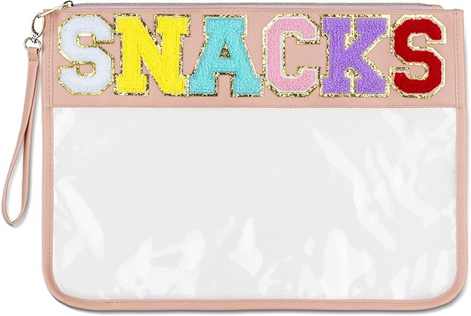Chenille Letter Large Clear Bag, Waterproof PU leather Transparent Zipper Bag, Multi-purpose Snac... | Amazon (US)