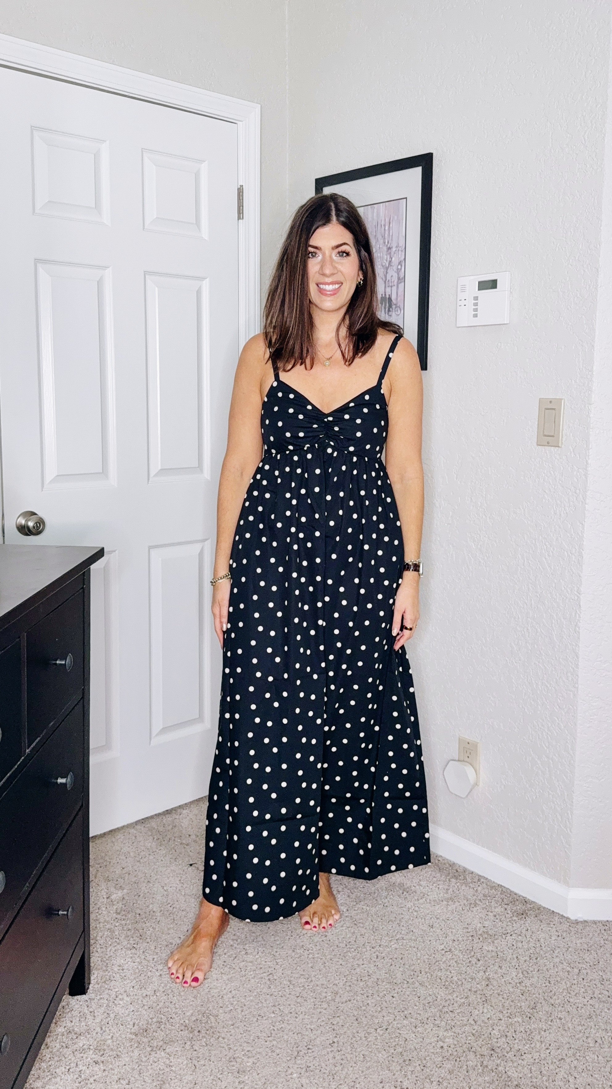 In a medium tall polka dot dress 

#LTKSaleAlert #LTKSpringSale #LTKOver40