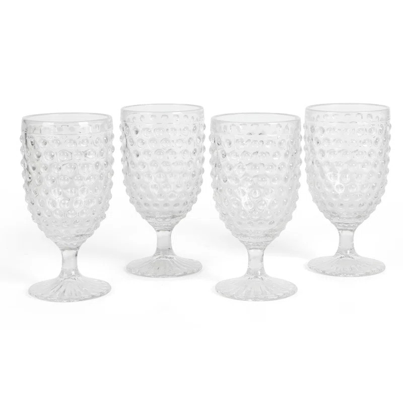 Martha Stewart Chauncey 4-Pack 14.2 oz Hobnail Handmade Glass Goblet - Pink (Set of 4) | Wayfair North America