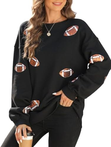 Ecosunny Womens Game Day Sweatshirt Sequin Rugby Casual Pullover Tops | Amazon (US)