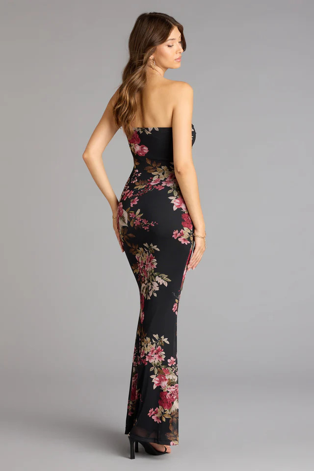 Midnight Romance Floral Mesh Maxi Dress | Windsor Stores