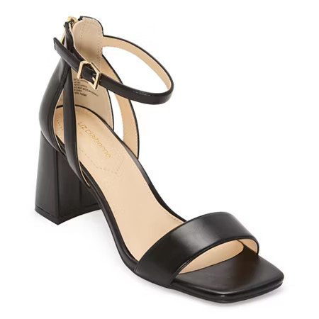 Liz Claiborne Harnie Womens Round Open Toe Block Heel Pumps, 9 1/2 Wide, Black | JCPenney