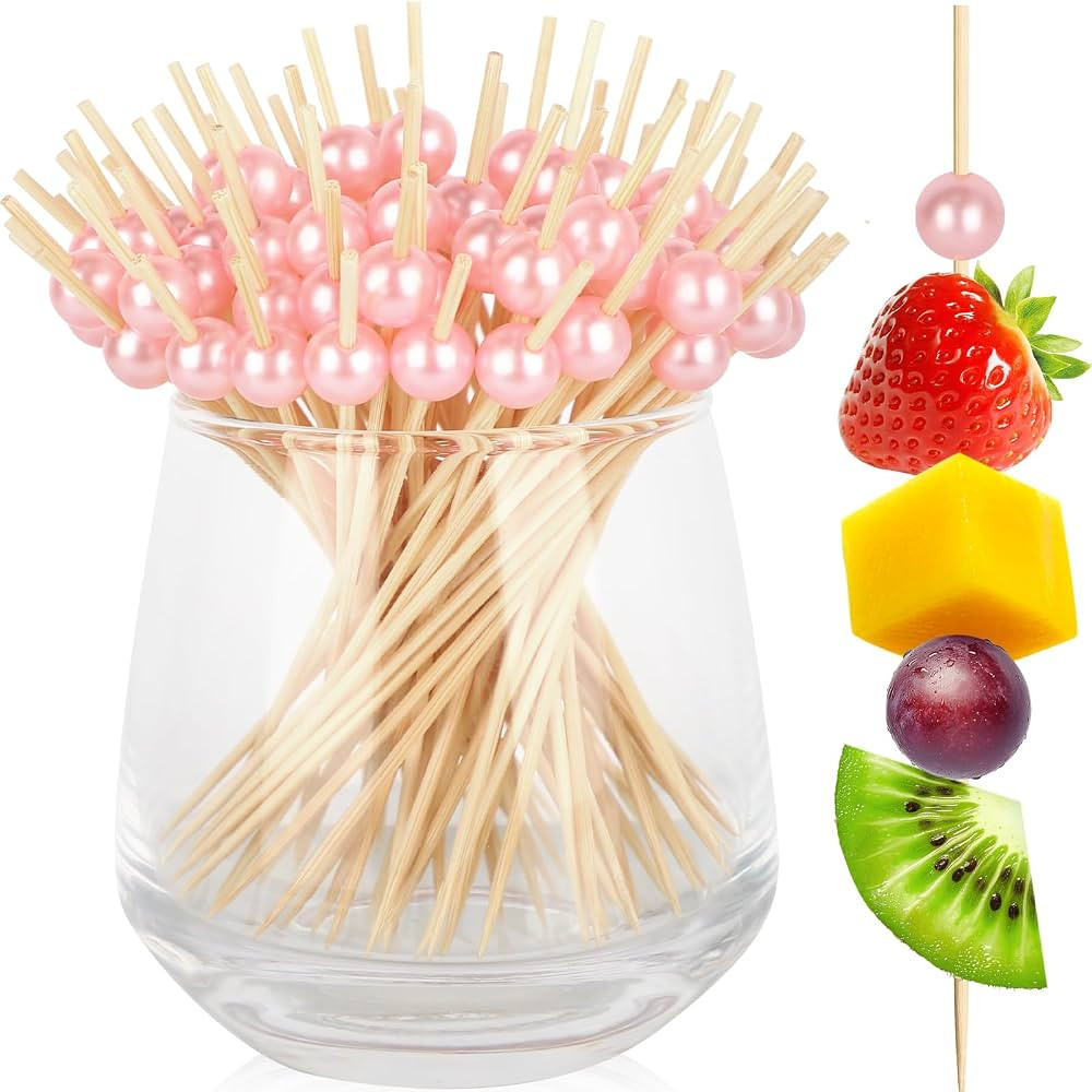 200PCS Cocktail Picks, Pink Pearl Decorative Toothpicks for Appetizers Drinks Fruit Food, 4.7 Inc... | Amazon (US)