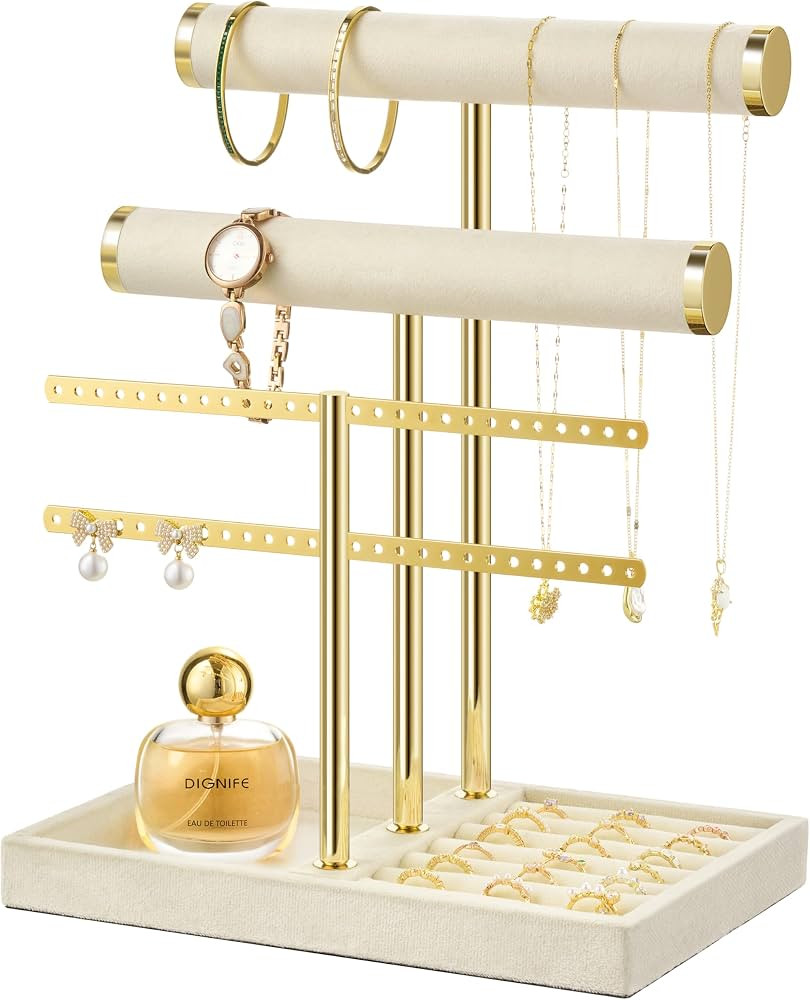 bussdis 3 Tier Bracelet Holder Display - Detachable T Bar Beige Velvet Bracelet Holder, Jewelry H... | Amazon (US)