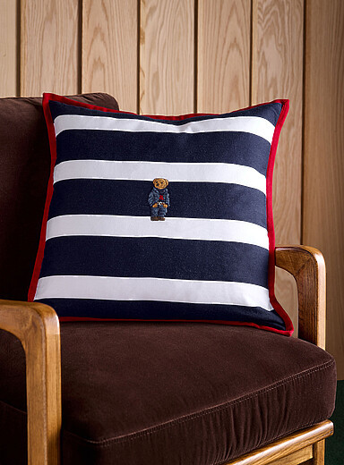 Embroidered teddy bear broad stripes removable-cover cushion50 x 50 cm | Simons