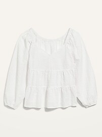 Tiered Seersucker Long-Sleeve Swing Top for Women | Old Navy (US)