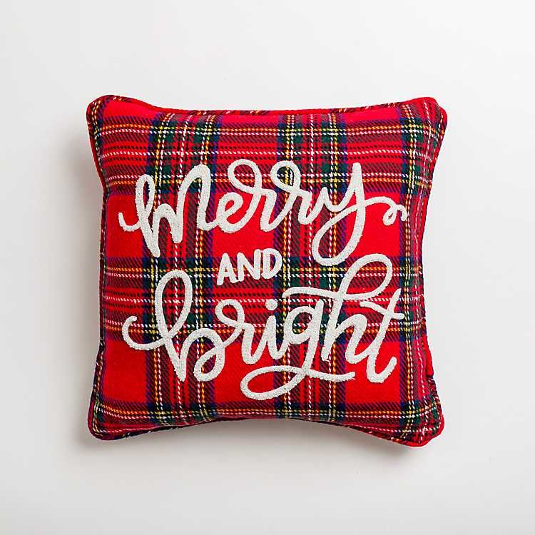 New! Red Plaid Merry and Bright Christmas Pillow | Kirkland's Home