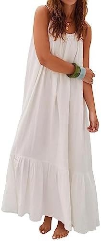 R.Vivimos Women's Summer Cotton Maxi Dress Adjustable Spaghetti Strap Boho Casual Backless Ruffle... | Amazon (US)