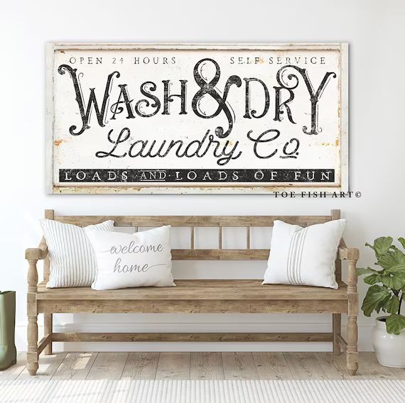 Modern Farmhouse Wall Decor Laundry Sign Wash & Dry Rustic Chic Self Service Laundry Room Decor V... | Etsy (US)