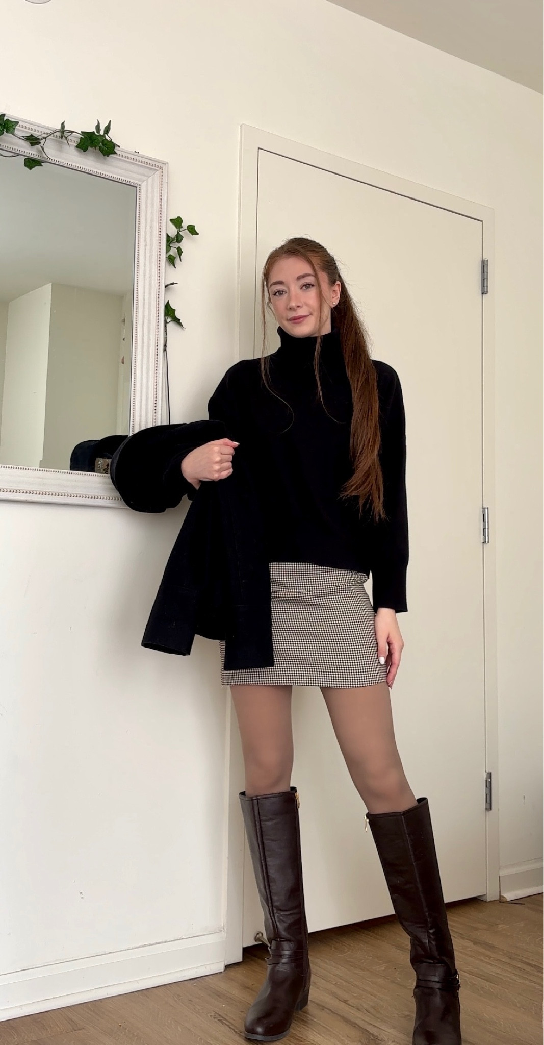 Coat (Guess) and boots (Liz Claiborne) were thrifted. I’ve added substitutions.