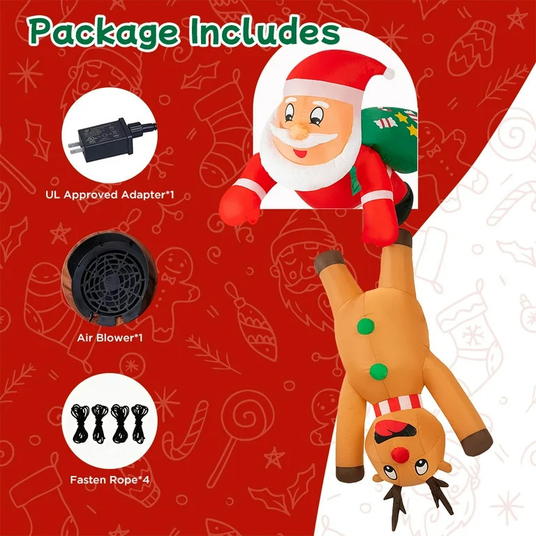 7FT Christmas Inflatable Santa Claus with Reindeer Blow Up Hanging Xmas Inflatables Decor with LE... | Walmart (US)