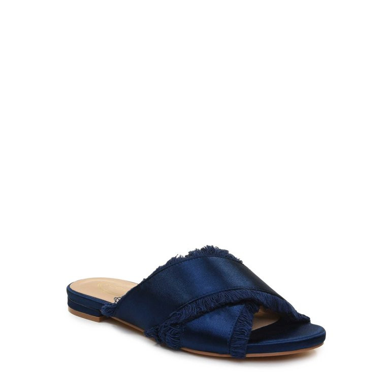 Scoop Women's Satin Fringe Crossband Slide Sandals | Walmart (US)