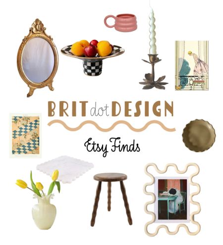 Weekly Etsy Finds: art, home decor, flower candle holder, vintage stool, mug, vase, marble scallop tray

#LTKhome