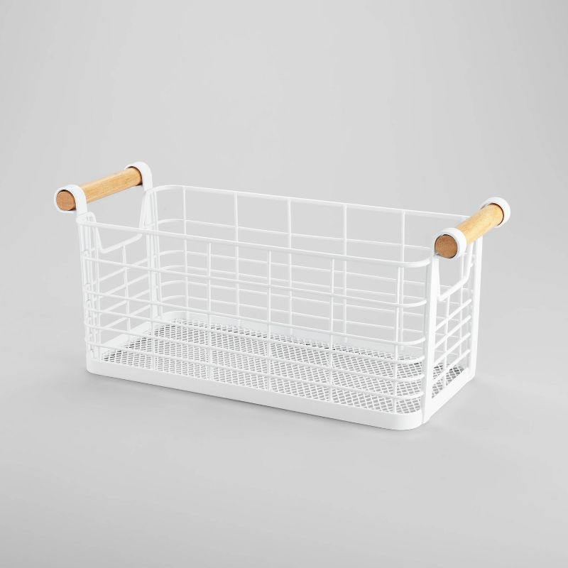 12" x 6" x 6" Small Rectangular Wire Natural Wood Handles Basket White - Brightroom&#... | Target