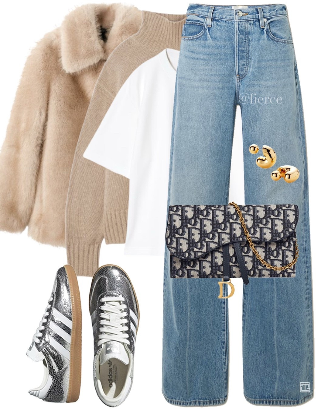 Beige Faux fur jacket blue loose jeans silver sneakers beige jumper white tshirt Dior oblique bag casual chic outfit comfy weekend look shopping lunch coffee break 

#LTKautumn 

#LTKwinter #LTKuk