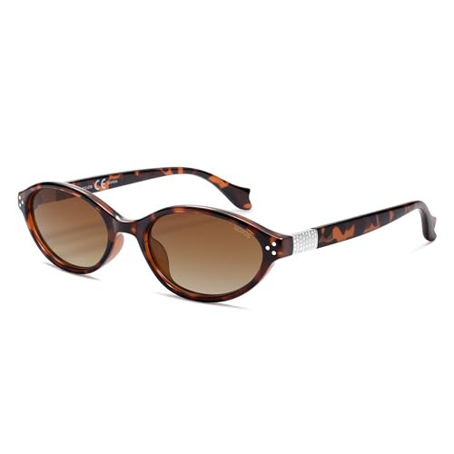 SOJOS Ocean Collection Retro Oval Polarized Sunglasses for Women Men Lightweight Narrow Shades, Stellar, Tortoise/Brown | Amazon (US)