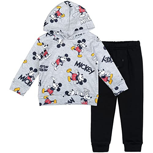 Disney Mickey Mouse Infant Baby Boys Fleece Pullover Hoodie and Pants Outfit Set Black/Gray 12 Months | Amazon (US)