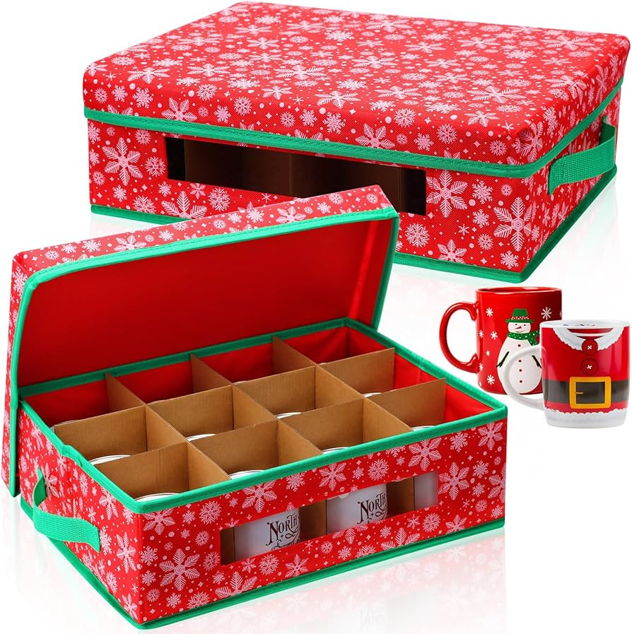 2 Pack Christmas Holiday Mug Storage Box with Dividers 16 x 12.6 x 5 Inch Xmas Coffee Cup Mugs St... | Amazon (US)