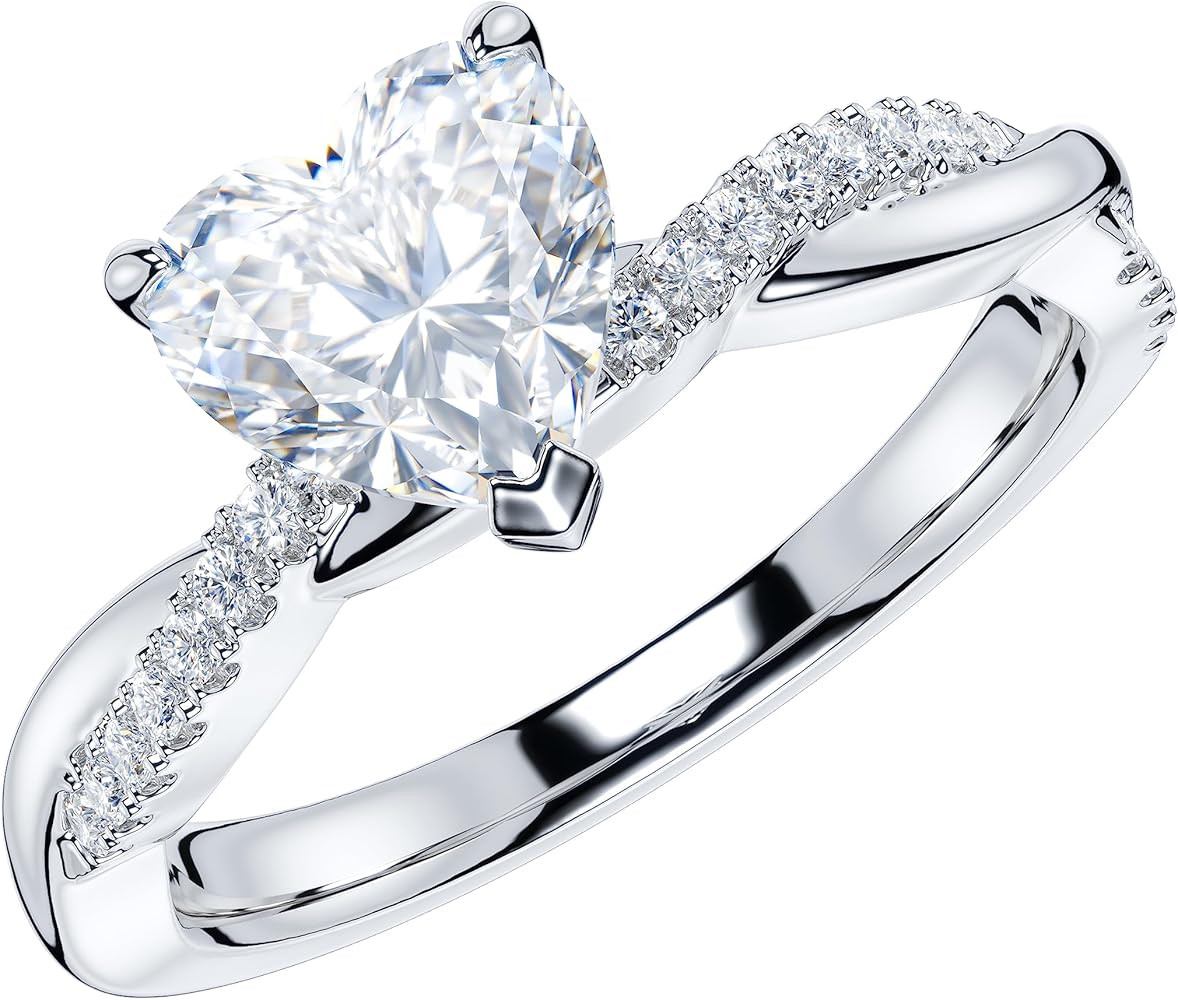 THELANDA Sterling Silver 4-Prong Petite Twisted Vine 1CT Heart-shaped Genuine Moissanite Engageme... | Amazon (US)
