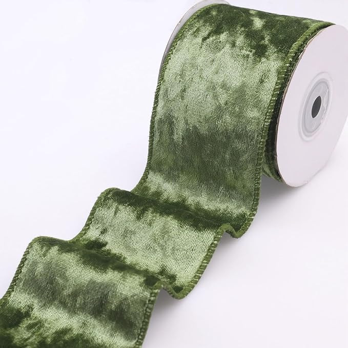 Moss Green Velvet Ribbon Wired Ribbon 2.5Inch Wide Velvet Fabric Ribbon Trim Single Face Spool Sa... | Amazon (US)