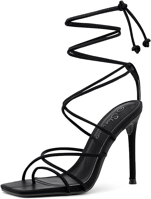 Shoe Land SL-Finely Women's Square Toe Lace Up Party Shoes Stiletto Heeled Sandals | Amazon (US)