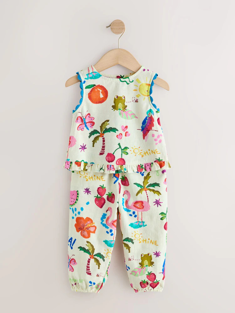 Bright Summer Tropical Print Top & Cuffed Trousers Set (3mths-7yrs) | Next US