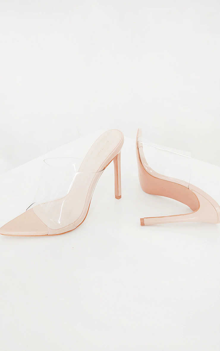 Nude Clear Strap Pu Point Toe High Heels | PrettyLittleThing US