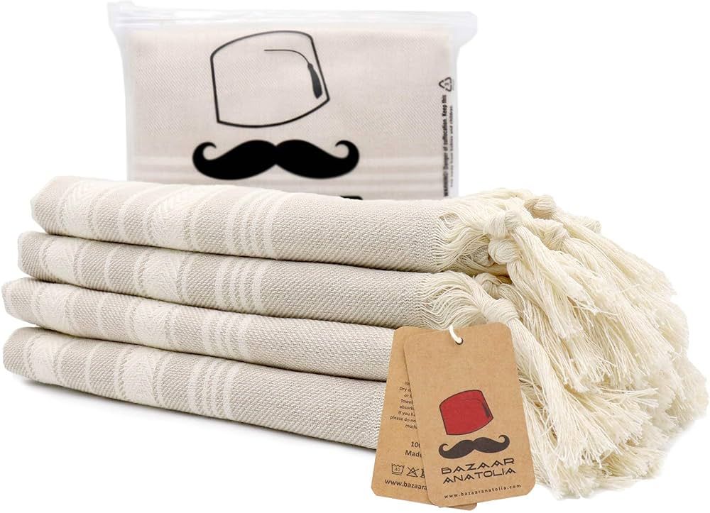 Bazaar Anatolia Turkish Hand Towel Set of 4 Stripe Peshtemal Towel 100% Cotton 45x20 Light Weight... | Amazon (US)
