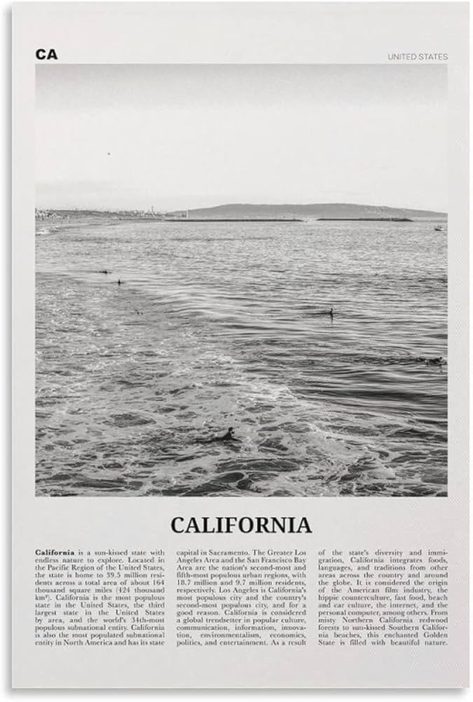 KAYAMU California Print Black and White Surf, California Wall Art, California Poster, California ... | Amazon (US)