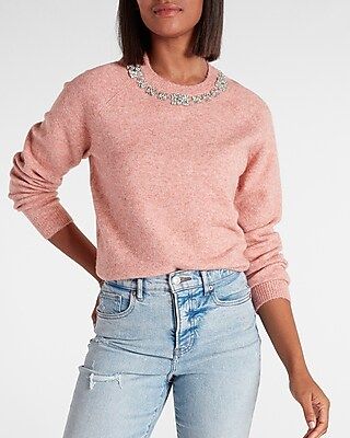 Embellished Neckline Cozy Sweater | Express