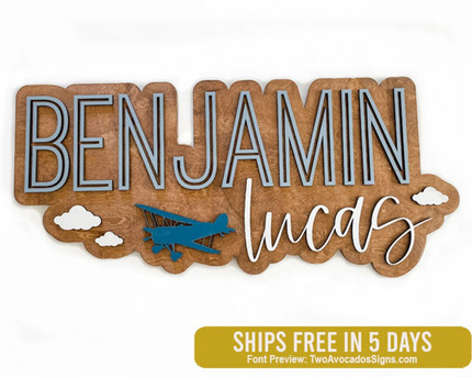 Airplane Name Sign Large Wood Nursery Name Sign