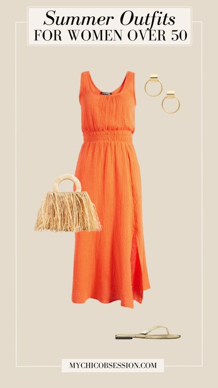 A pop of color is just the way to usher in warmer weather. Pair it with a straw handbag, gold earrings, and metallic gold flip flops for the perfect look for a beachside dinner, or maybe cocktail hour on a patio.

#LTKSeasonal #LTKstyletip #LTKover40
