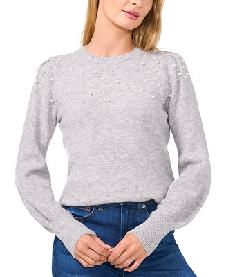 Women's Scattered-Pearl Crewneck Sweater | Macy's