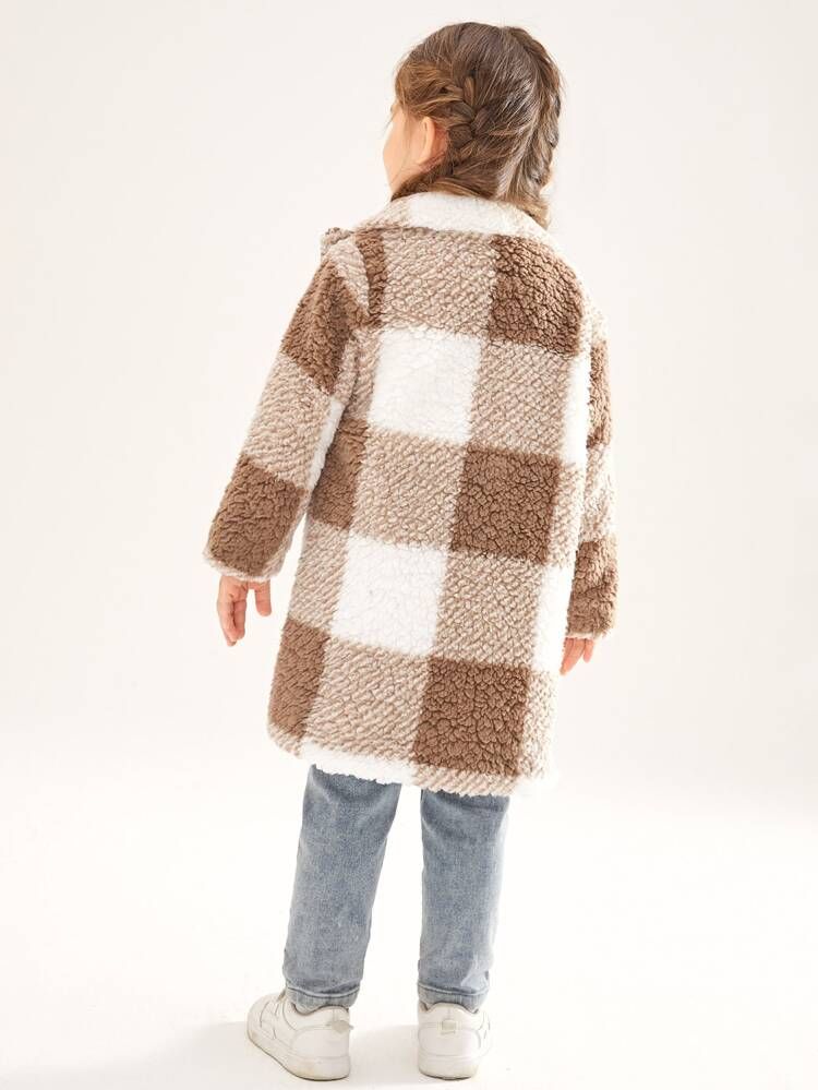 SHEIN Toddler Girls Buffalo Plaid Print Teddy Coat | SHEIN